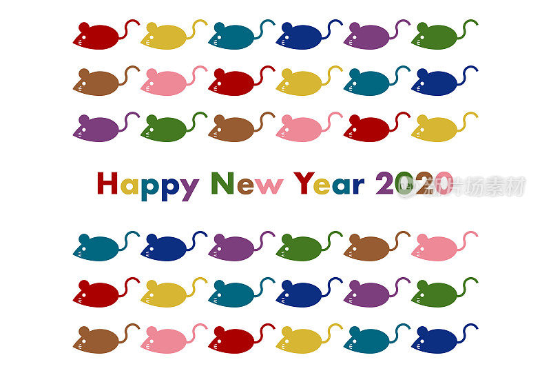2020 New Year Card. Year of the rat, Year of the mouse. Vector illustration. Mouse and pattern.